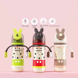 Biberones de silicona de 300ml sin BPA, patrón de rayas, pezón de paja, Material PPSU y PP, consumo seguro de leche para niños, mango de 0 a 12 meses - Product Image 4