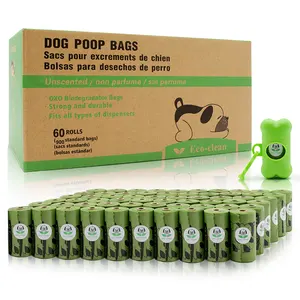 60Roll Pet Poop Waste Bag Biodegradable Compostable Dog Poop Bag Cat Poop Bag Box Custom Private Label