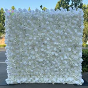 Decoración de Fondo <span class=keywords><strong>para</strong></span> Bodas al Aire Libre E8, Cortina de Pared de Hojas <span class=keywords><strong>Artificiales</strong></span> Verdes, Tela Enrollable 3D con Flores - Product Image 2