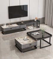 Meuble TV extensible en pierre frittée de luxe léger, style moderne et minimaliste, combinaison table basse et meuble TV pour salon, mobilier de maison