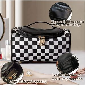 New Arrival <b>Makeup</b> <b>Brush</b> Bag <b>Case</b> Cosmetic Bag Pouch Storage Handle Houndstooth Pattern Cosmetic Bag - Product Image 3