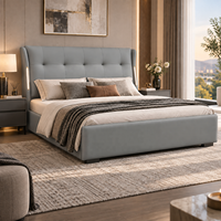 Lit Moderne Gris en Cuir Écologique avec Éclairage à Capteur, Cadre Réglable, Lit Plateforme de Luxe pour Hôtel, Villa, Chambre à Coucher