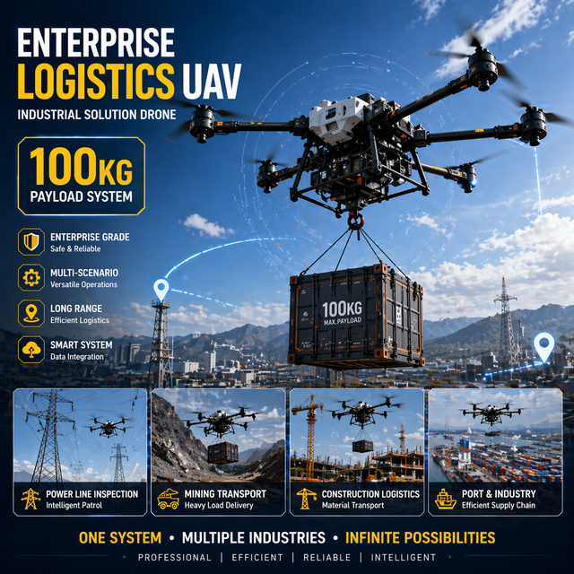 FlyCart 100 Enterprise Logistics Drone Heavy Payload UAV 100Kg Capacity 12km Range RTK LiDAR Intelligent Flight Cargo Transport