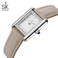 Montre-bracelet pour femme Shengke K0214L originale à quartz, étanche, avec bracelet en cuir - Montres de luxe de style coréen à cadran carré