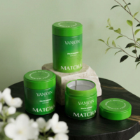 Boîtes rondes en aluminium hermétiques de qualité supérieure 30g-100g, imprimées sur mesure, vertes, scellées, pour chewing-gum et thé matcha en poudre libre
