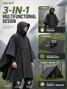 Couverture à capuche en plastique imprimée avec logo personnalisé, poncho de survie 3-en-1, imperméable pour le camping en plein air et la randonnée - Product Image 5