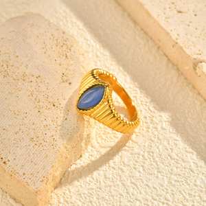 2025 European American Simple Women's Stainless Steel 18K Gold Plated Marquise Cat's Eye Stone <strong>Opal</strong> Band <strong>Ring</strong> - Product Image 5