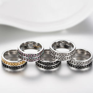 Men's Double Chain Rotating <b>Ring</b> Black Gold Steel Color Trendy Street Style Hip Hop Index Finger Jewelry Gift - Product Image 3