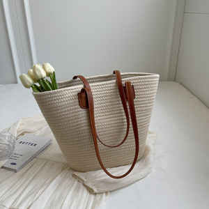 Korean Style Summer Cotton Woven Tote <b>Bag</b> Large Capacity Women's Basket Nordic <b>Straw</b> <b>Bag</b> Everyday Outfits Horizontal Square - Product Image 2