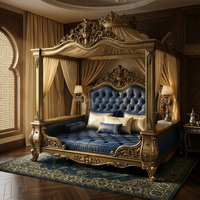 Lit de luxe pour animaux de compagnie, canapé-lit pour chien en bois massif de style baroque, velours capitonné, mobilier design pour animaux de compagnie pour villa et hôtel