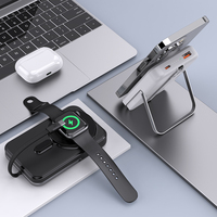 Batterie externe OEM 3-en-1 10000 mAh avec chargeur sans fil rapide 15W et chargeur de montre, support métallique et câble Type-C intégré pour téléphone