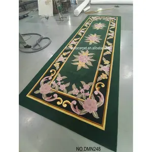 Factory Custom Wool Carpet Hand Carved Floral Lotus Pattern 3D Runner Rugs with Medium Pile Height