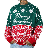 Pull de Noël Homme Personnalisé avec Logo – Motif Flocon de Neige Nordique et Blocs de Couleurs – Chandail Lourd Festif avec Inscription Joyeux Noël