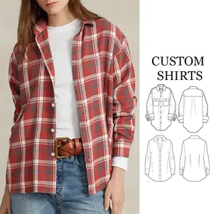 clothing manufacturer supplier Custom Wholesale OEM/ODM Plaid ladies high end cotton elegant modest women's blouses shirts