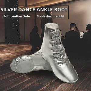 Zapatos de baile Baifa Danzo para mujer, de cuero plateado, para jazz, baile de salón, tango, vals, con forro de PU, estilo botines, cuero original de alta calidad. - Product Image 2