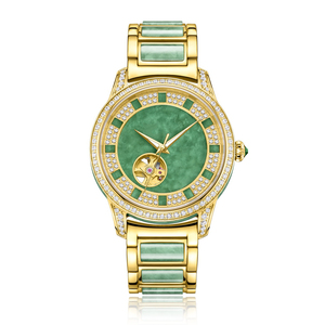 Montre analogique pour couple avec cadran en jade creux, bracelet en acier inoxydable, étanche, design mécanique, largeur de bracelet 22 mm - Product Image 2