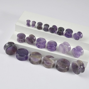 Expansor de Oreja de Piedra Natural de <span class=keywords><strong>6</strong></span>-25 mm, Doble Abertura Plana, Opal, Amatista, Obsidiana, para Boda o Compromiso, Venta al Por Mayor - Product Image 5