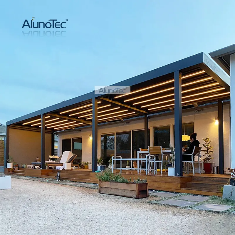 AlunoTec motorlu açık Gazebo veranda gölgeliği tente alüminyum güneş Louvres çatı su geçirmez bahçe Pergola