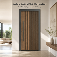 Porte intérieure moderne à lattes verticales en bois, anti-effraction, pour chambre de villa, sur mesure, battante, finition lisse, sans cadre, design résidentiel