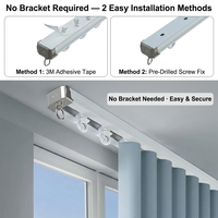Rail de rideau moderne minimaliste silencieux en plastique et aluminium, sans support requis, fixation au plafond, glisseurs en nylon à anneau ouvert, écologique