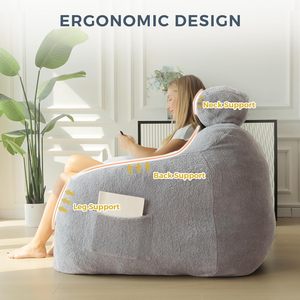 <strong>Boucle</strong> <strong>Bean</strong> <strong>Bag</strong> Sofa Adults Large Upholstered Eco-friendly Lazy Sofa Giant <strong>Bean</strong> <strong>Bag</strong> Chair with Pillow - Product Image 3