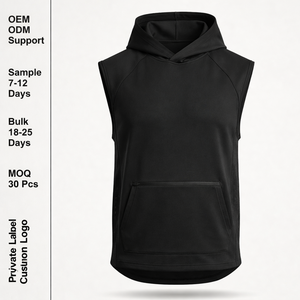 Sudadera sin mangas con capucha para hombre, de corte moderno, atlética, de secado rápido, transpirable, con malla y bolsillo canguro oculto lateral con cremallera, ideal para el gimnasio. - Product Image 1