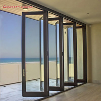 Puerta Plegable de Aluminio con Rotura de Puente Térmico, Vidrio Low-E, Antirrobo, para Cocina, Patio, Hotel y Villa