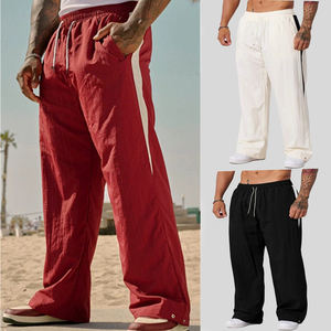 Men's Lightweight Wide Leg Sweatpants Polyester Cotton Breathable <b>Elastic</b> Waist Side Stripe Casual Sport Pants - Product Image 1