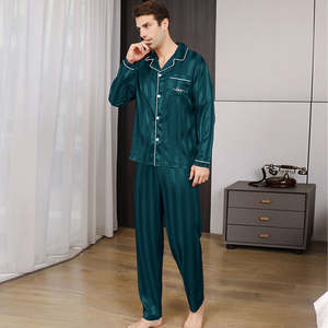 Conjunto de Pijama de Satén Informal para Hombre, Ropa de Dormir de Manga Larga y Pantalones, Ropa de Estar para el Verano, KJ2047 - Product Image 1