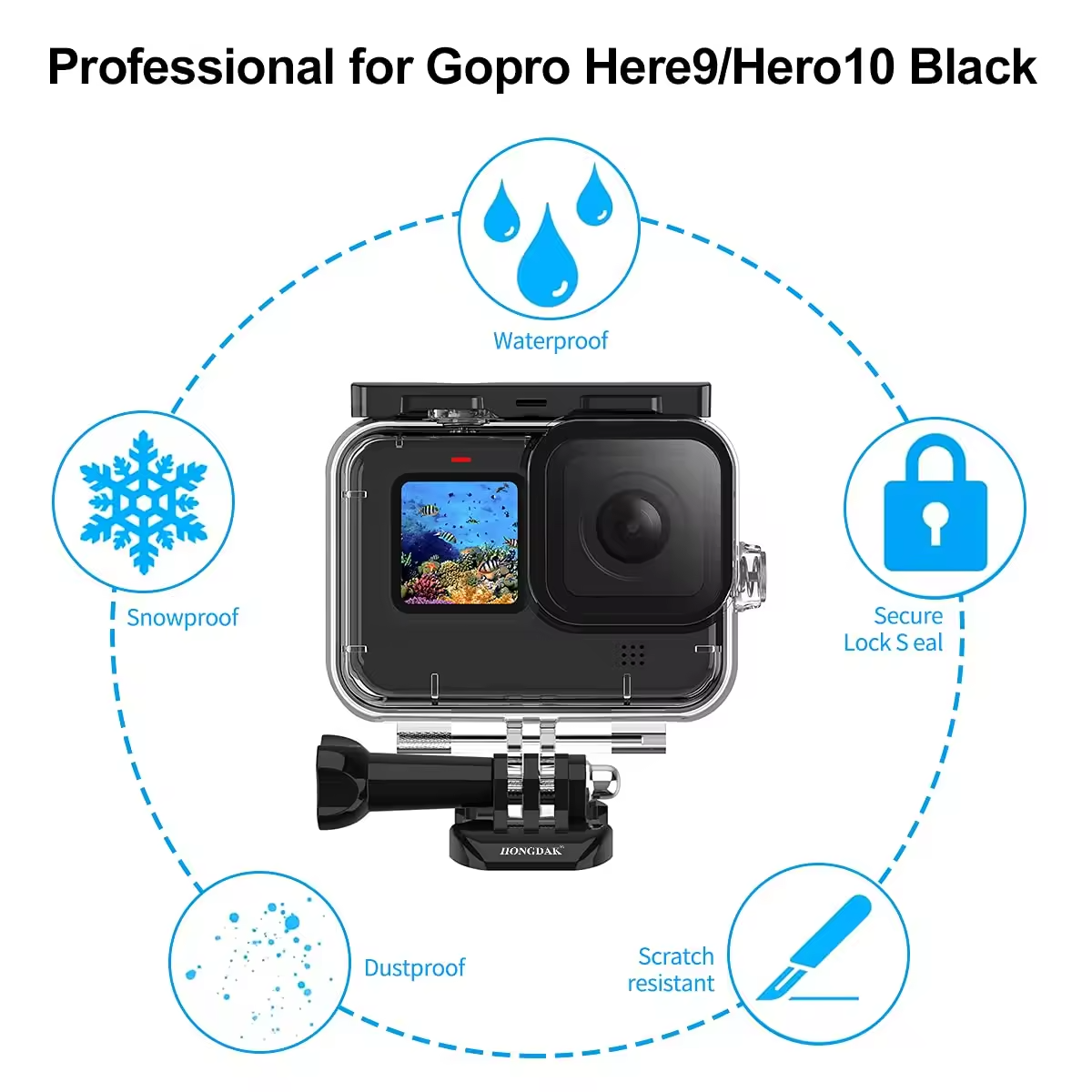 HONGDAK for gopro Hero 10 11 12 Protective Diving Housing Waterproof Case for gopro 12 Action Camera Waterproof Case