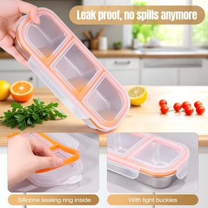 Takeaway leakproof thép không gỉ 3 ngăn hộp Snack với nắp 600ml chia gia vị Hộp Ăn Trưa hộp cho trẻ em người lớn - Product Image 3