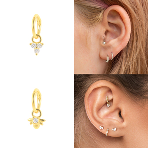 CANNER <b>Gold</b> 925 Sterling Silver Designer <b>Small</b> 18k Plated for Women Round High Quality Hypoallergenic Chunky Bee <b>Hoop</b> Earrings - Product Image 4