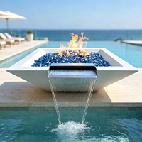 Brasero à gaz avec cascade, double flamme et fonction eau, en verre, pour aménagement extérieur moderne de piscine