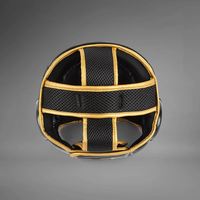 Casque de sparring noir et or en cuir PU avec garniture dorée, protection de tête pour boxe, Muay Thai, Kickboxing, Sanda, MMA, protection de tête pour adulte