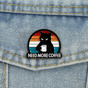 Grappige zwarte kat koffie proeven emaille pins nodig heeft meer koffie broche kleding revers badge sieraden cadeau groothandel - Product Image 1