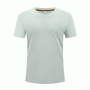 Promotional T-Shirt Short Sleeve Round Neck Pocket Cotton Solid Color Leisure Wear - Product Image 1