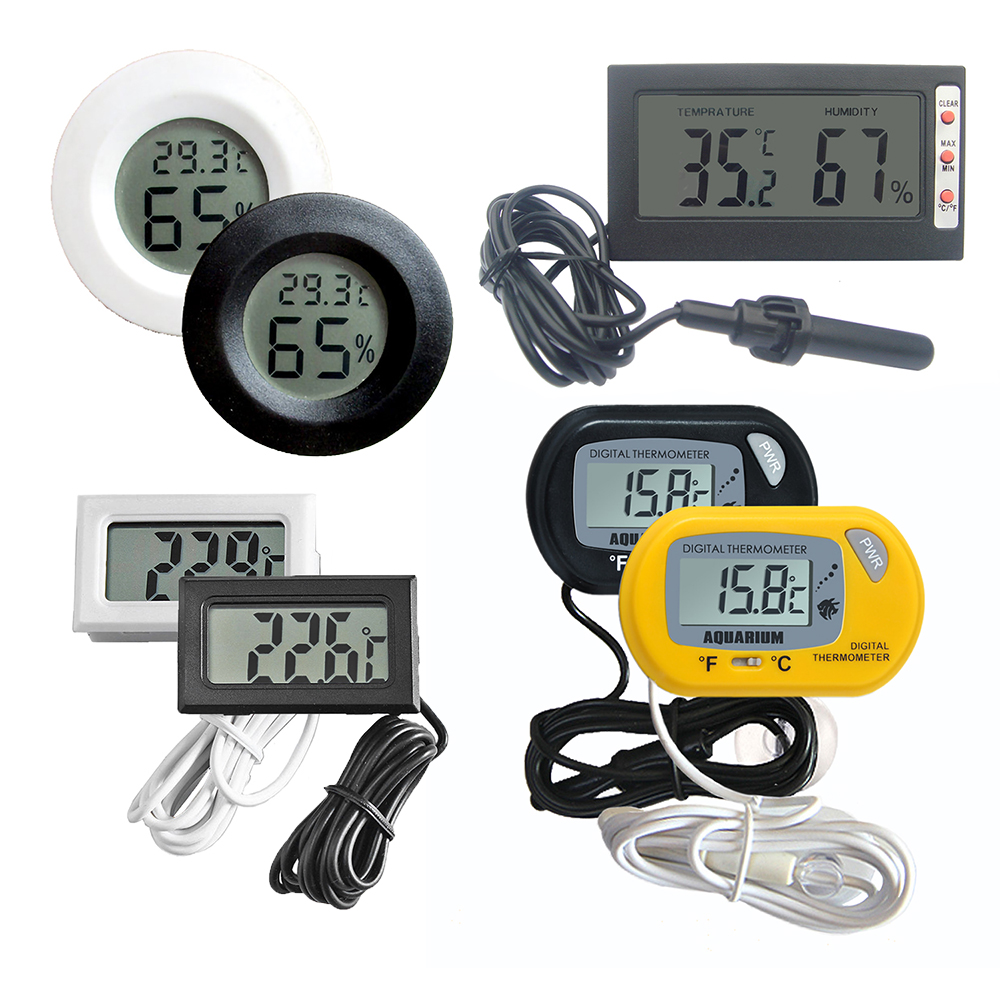 Aquarium Ronde Digitale Thermometer Reptiel Thermometer Vochtigheid Gauge Mini Digitale Lcd Aquarium Thermometer