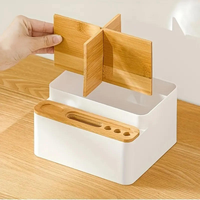 Boîte de rangement pour bureau avec couvercle en bois de bambou, support multifonctionnel pour télécommande et maquillage pour la maison, le bureau et la salle de bain