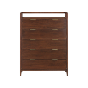 Commode haute en bois de style mid-century avec 6 tiroirs, meuble de rangement moderne pour chambre à coucher, organisateur de meubles pour la maison - Product Image 2