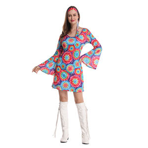 Costume <span class=keywords><strong>Hippie</strong></span> 60s 70s pour femmes, robe fantaisie adulte fleur colorée <span class=keywords><strong>hippie</strong></span> fête costumes <span class=keywords><strong>de</strong></span> performance - Product Image 1