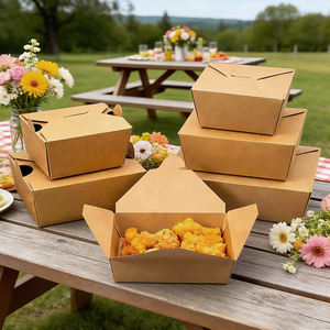 Boîtes d'emballage en papier kraft pliables jetables avec compartiments pour en-cas, logo personnalisé, couleur marron - Product Image 4