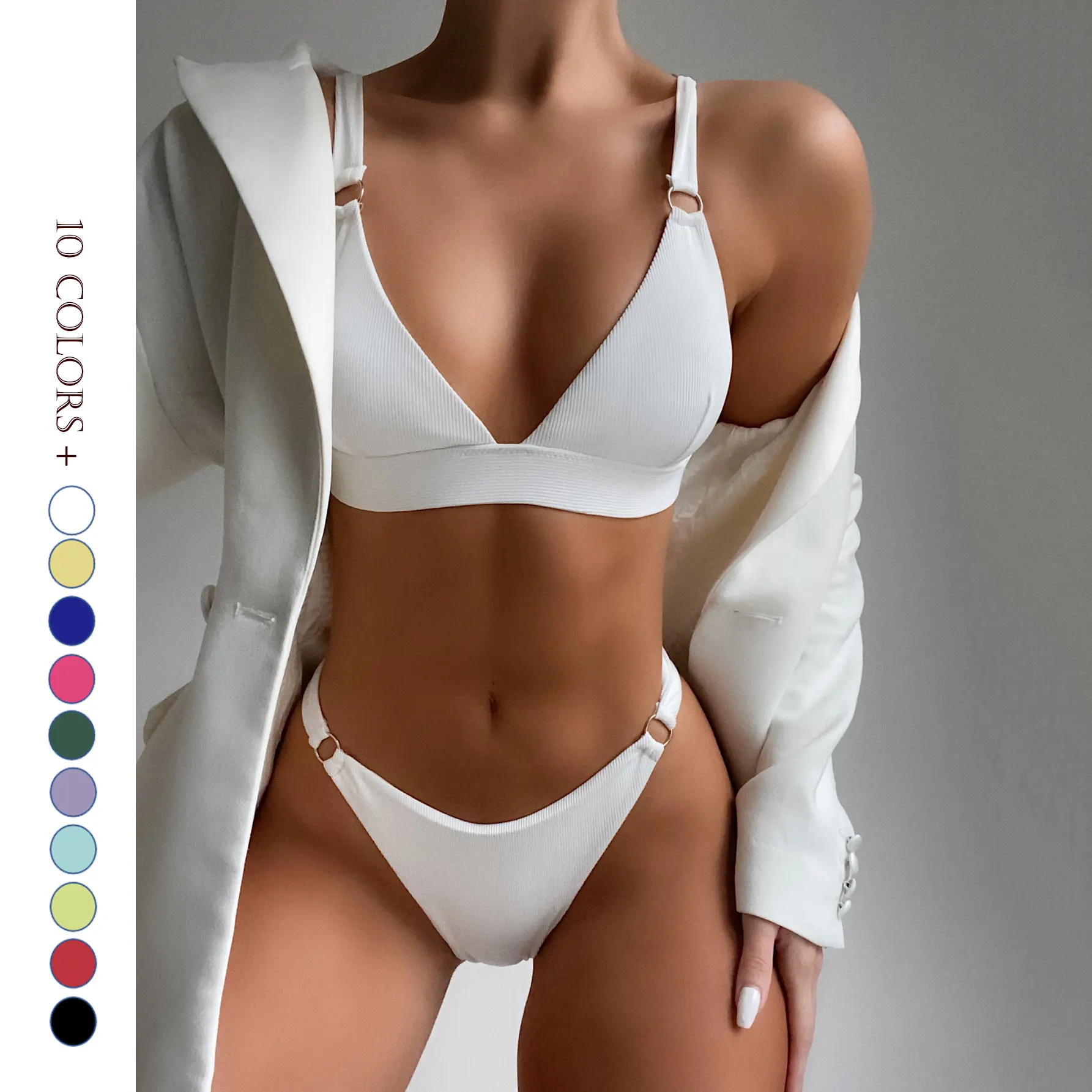 New 2 Pieces swimsuit for women Custom Design String Bikini Fold Fabric swimsuits women sexy swimwear