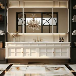 Light luxury French retro intelligent <b>mirror</b> cabinet integrated rock slab basin wall mounted bathroom cabinet - Product Image 2