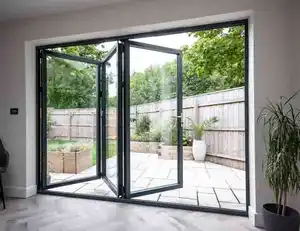 Gran oferta, tobogán de cocina con marco de pivote plegable Bi de vidrio de aluminio para Patio y puerta Pt abierta