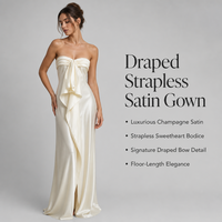 Robe longue de soirée élégante sans bretelles en satin pour femme - Robe de soirée longue et fluide