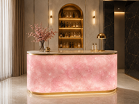 Dalles polies en quartz rose naturel, pierre semi-précieuse, découpées sur mesure, panneaux rétroéclairés, façades de bar, dessus de console et dessus de table