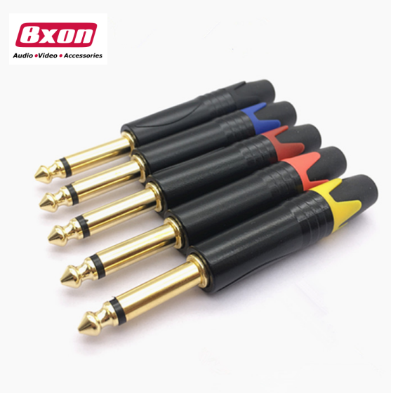Bxon 1/4" Audio and Video 6.35mm Mono Jack Plug Male Audio Connector for 4mm Diameter Cable