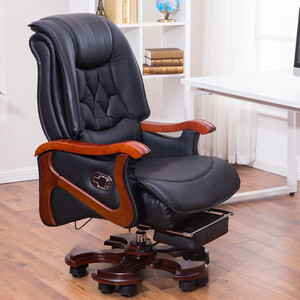 Chaise de bureau exécutive moderne en cuir véritable, structure en bois massif, base en aluminium, pivotante, hauteur réglable, mobilier <span class=keywords><strong>Cosmo</strong></span> Meridian - Product Image 3
