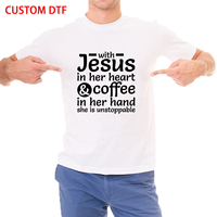 Impression par transfert thermique personnalisée en gros, faible MOQ, marque JX, motif Jésus, film PET lavable et imperméable pour T-shirts