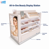 Stasiun Display Rak Kosmetik Layar LED Kustom dengan Kabinet dan Laci OEM ODM untuk Toko Ritel Kecantikan